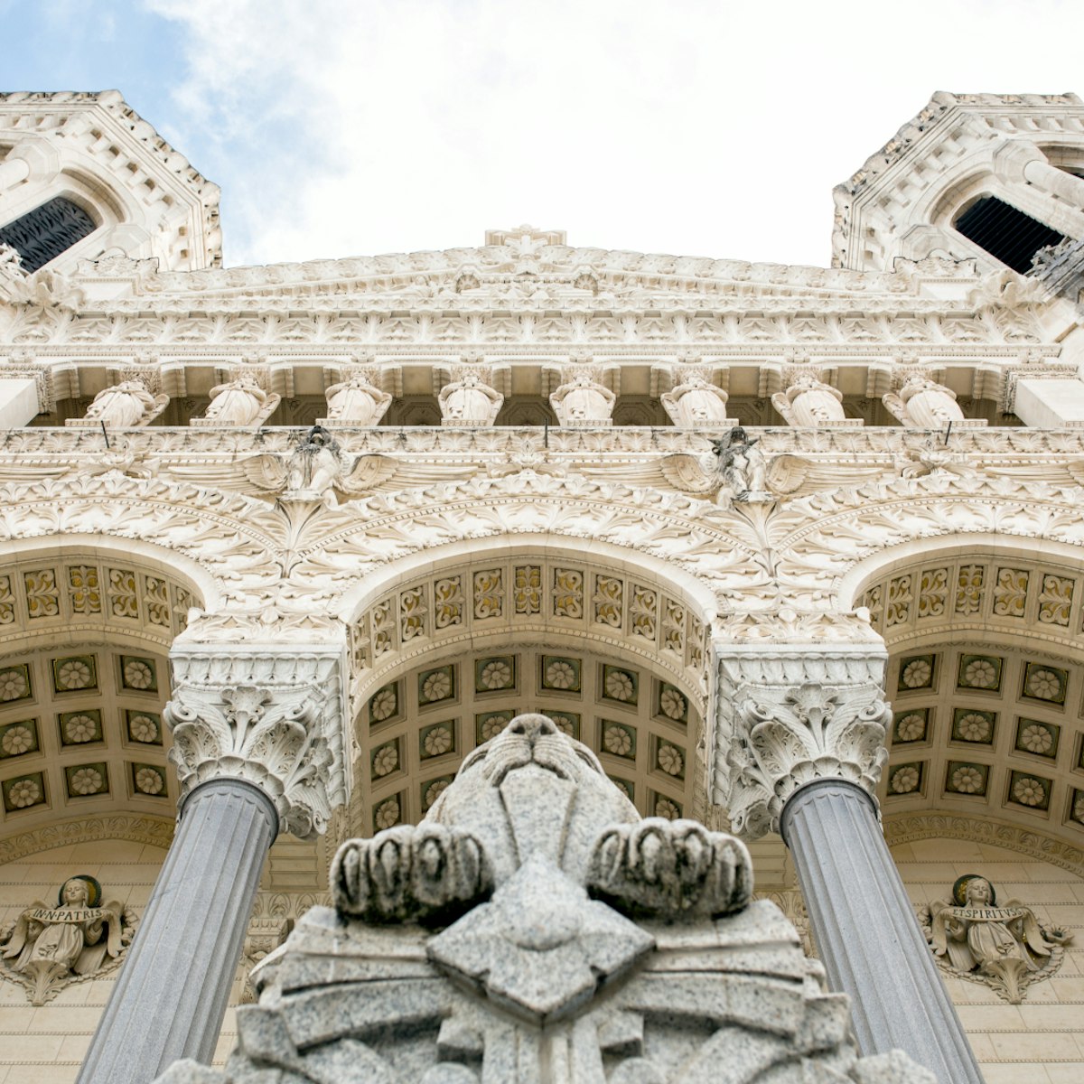 White stone facade of the Basilica of Notre-Dame de Fourvière in Lyon, France.; Shutterstock ID 786537211; Your name (First / Last): Daniel Fahey; GL account no.: 65050; Netsuite department name: Online Editorial; Full Product or Project name including edition: Lyon BiT