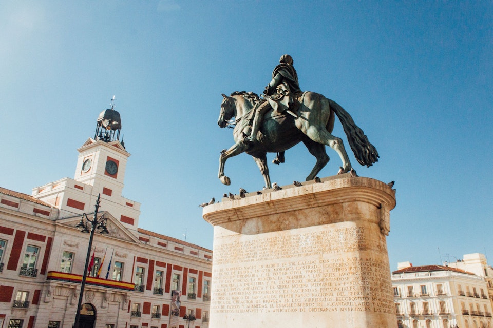 The Carlos III Equestrian Statue faces the Casa de Correos.