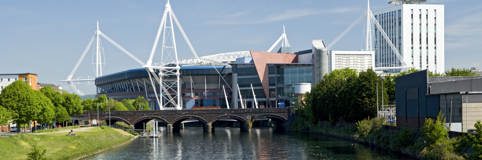 Millennium Stadium and River Taff, Cardiff.