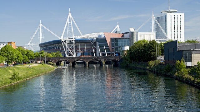 Millennium Stadium and River Taff, Cardiff.