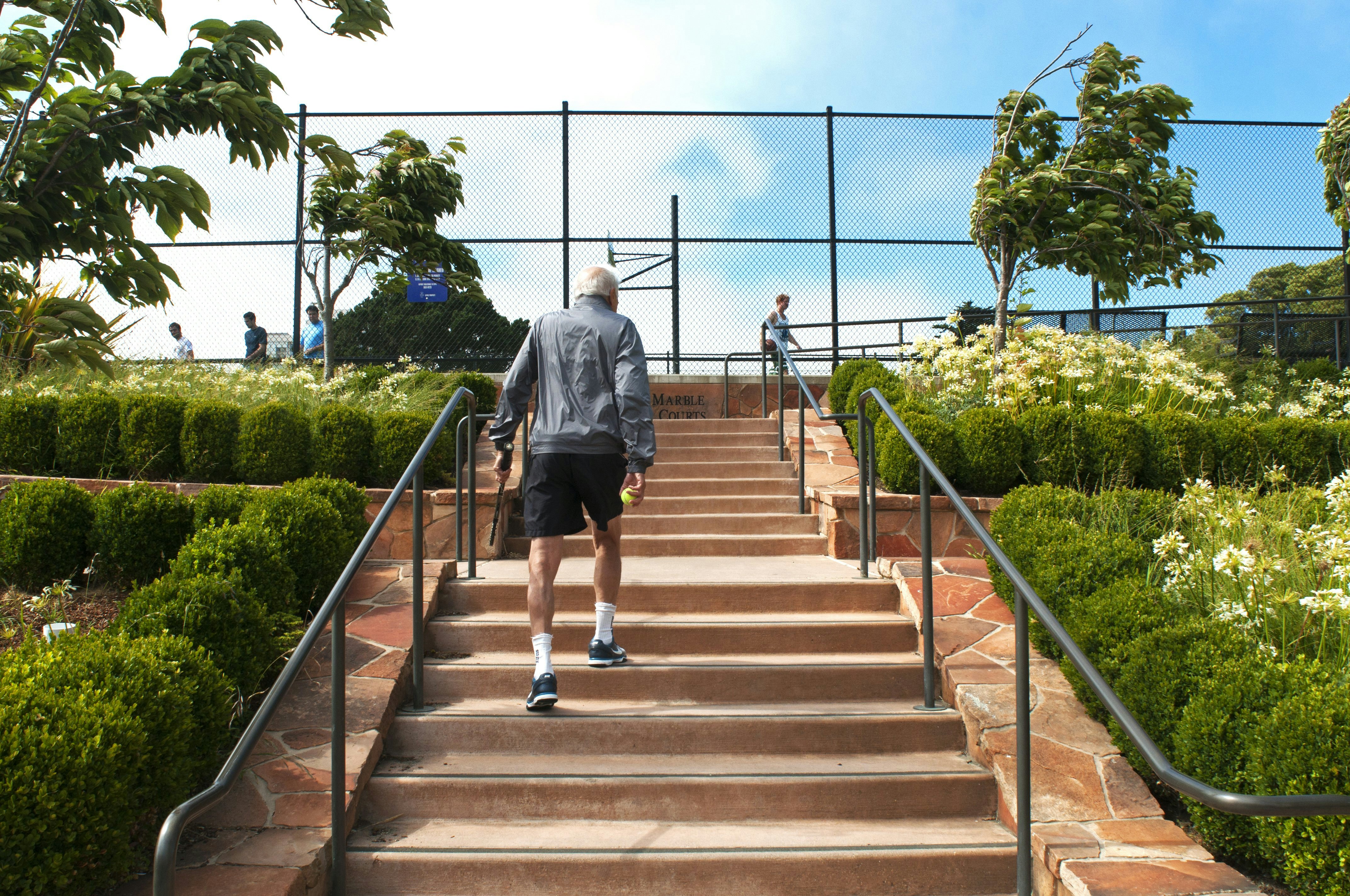 Stairs to tennis courts and basketball court in Sterling Park.