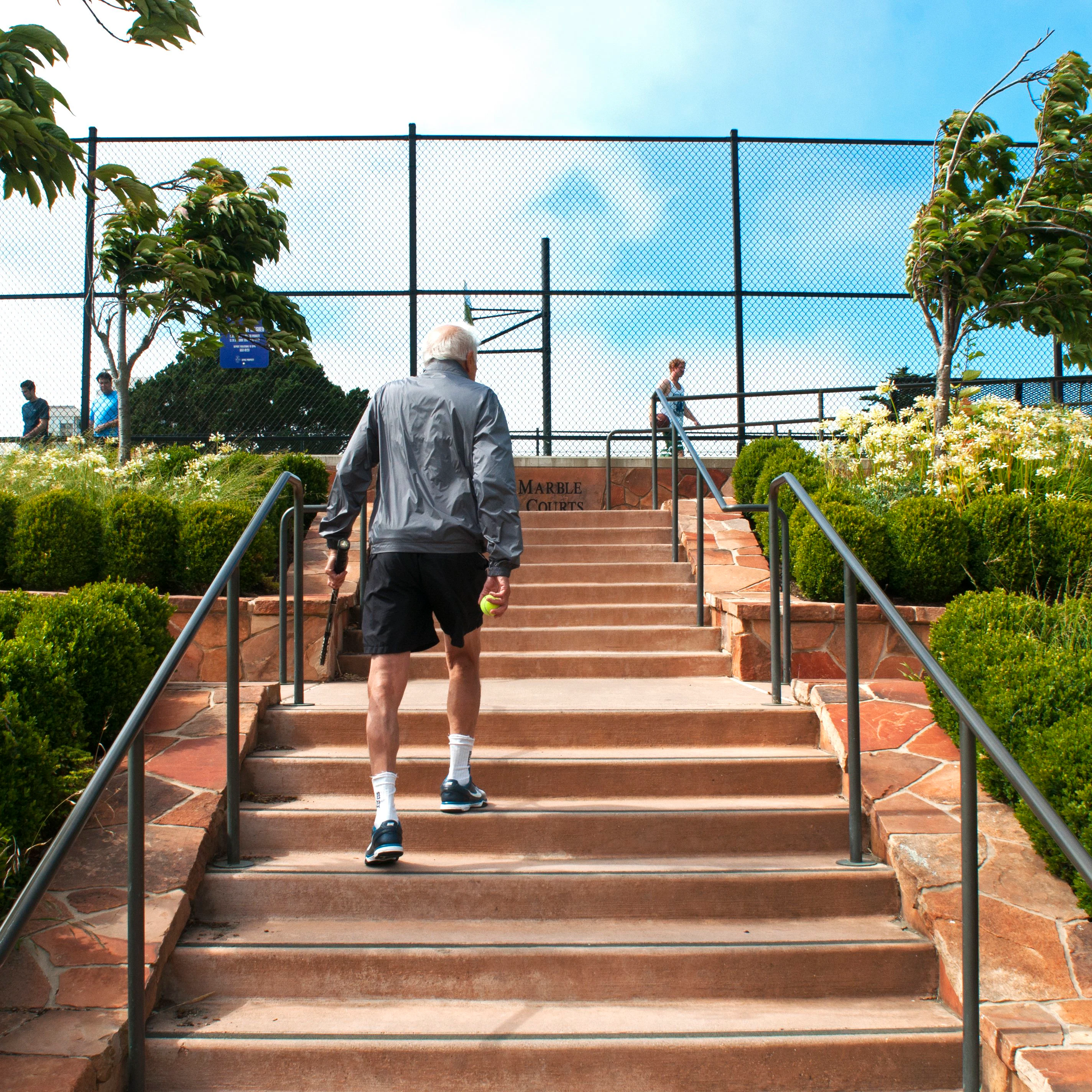 Stairs to tennis courts and basketball court in Sterling Park.