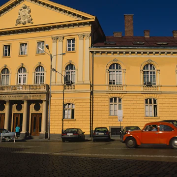 Cars parked in front of an art museum, National Art Gallery, Sofia, Bulgaria