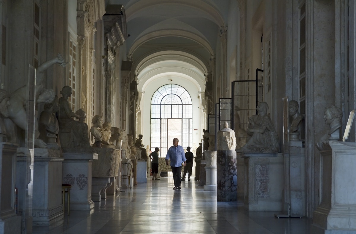 Galleria at Hall of Philosophers in Capitoline Museum, near Piazza del Campidoglio.