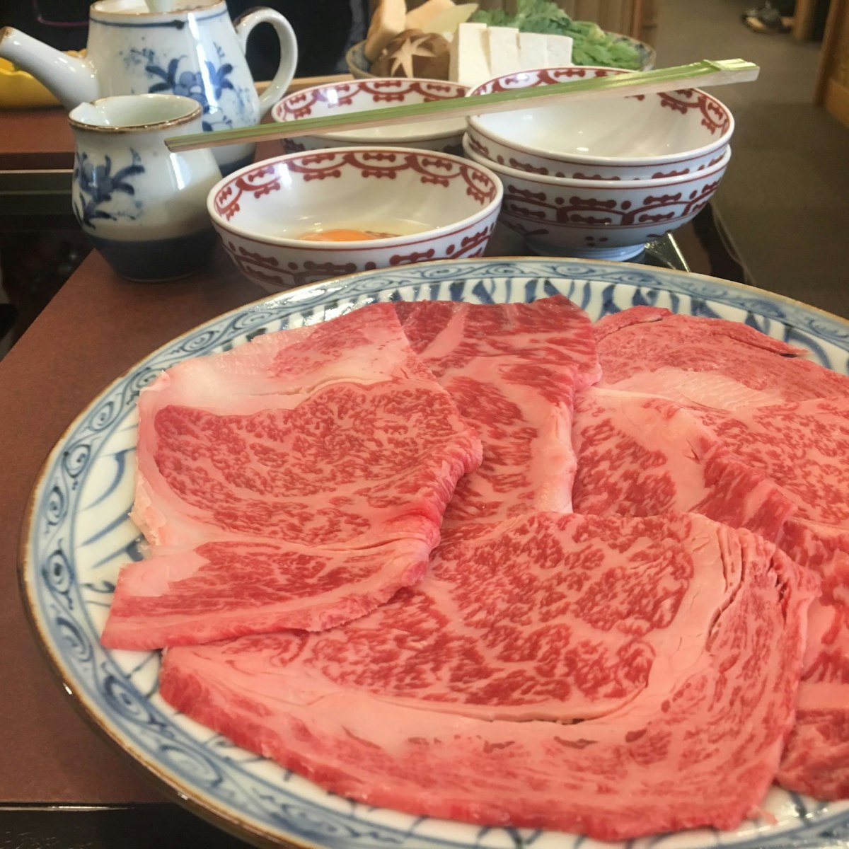 Plate of high-grade beef, part of a course of Asakusa Imahan's famous sukiyaki lunch, Asakusa & Sumida River.