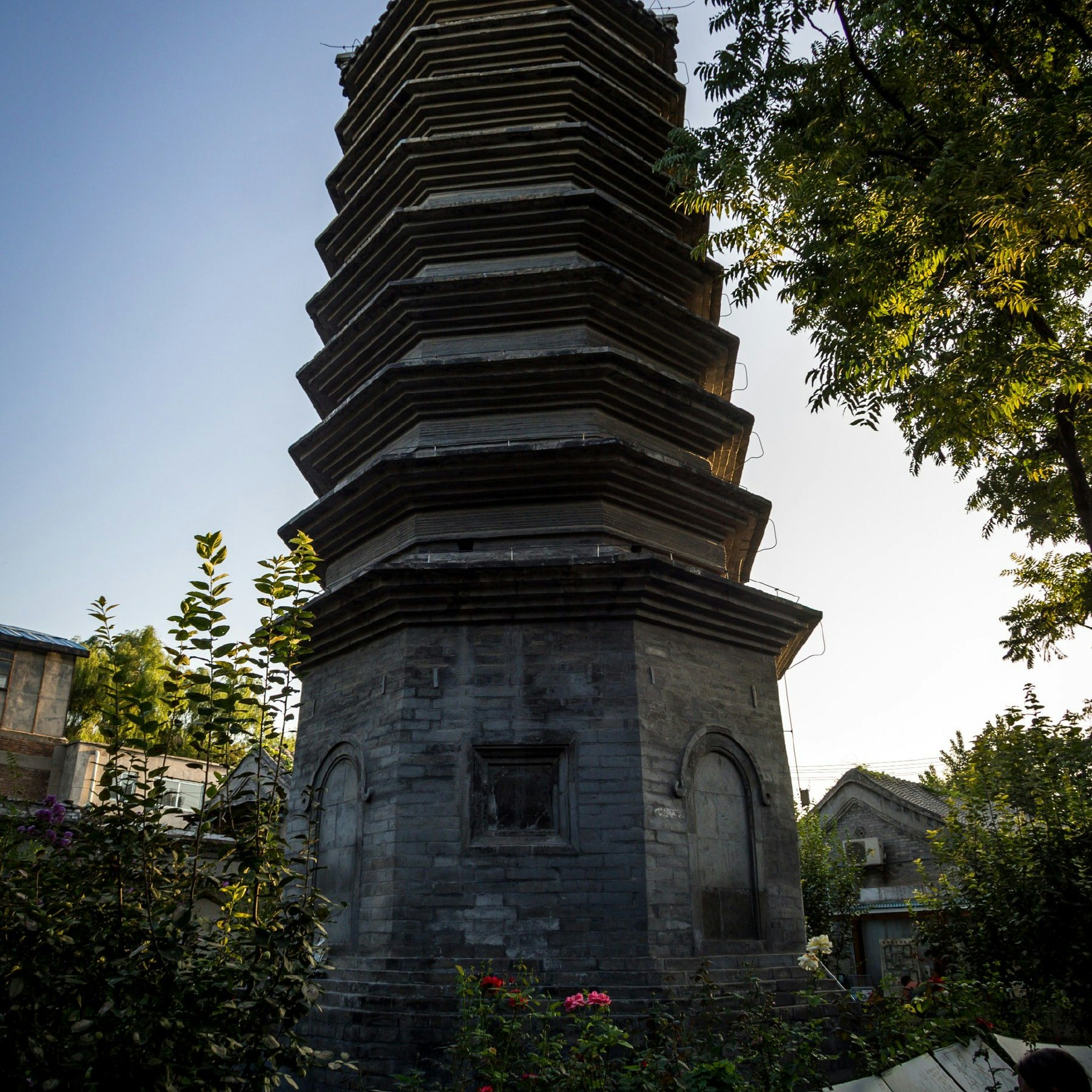 Exterior of Wan Song Laoren Tower pagoda in Beijing's Xisi district