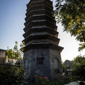 Exterior of Wan Song Laoren Tower pagoda in Beijing's Xisi district