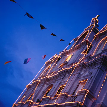 Christmas decorations on The Church of the Immaculate Conception.