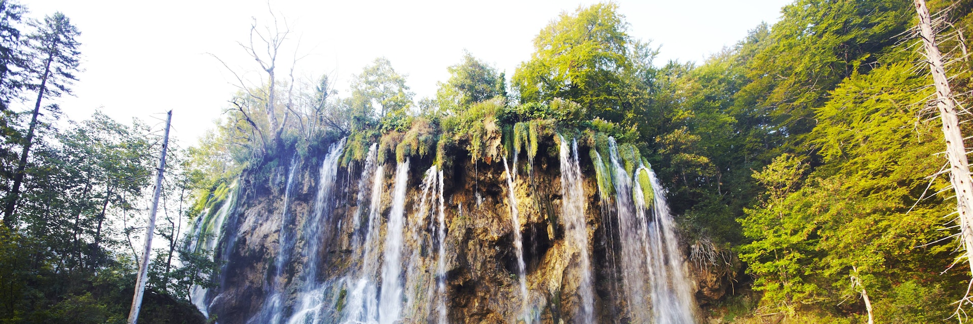 Water cascading into one of Plitvice’s upper lakes.