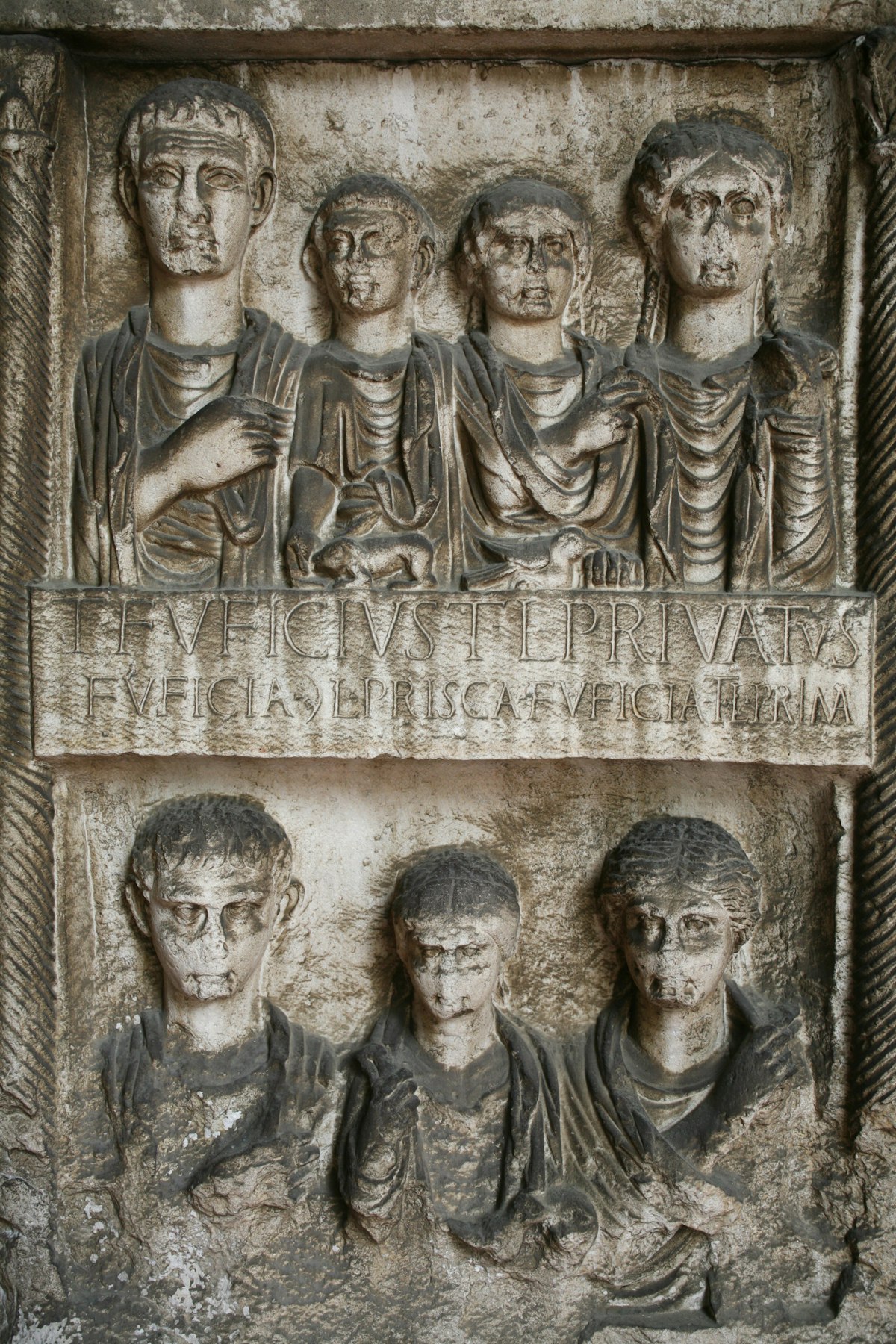 Figurative carvings on Roman-era tomb at Archaeological Museum.