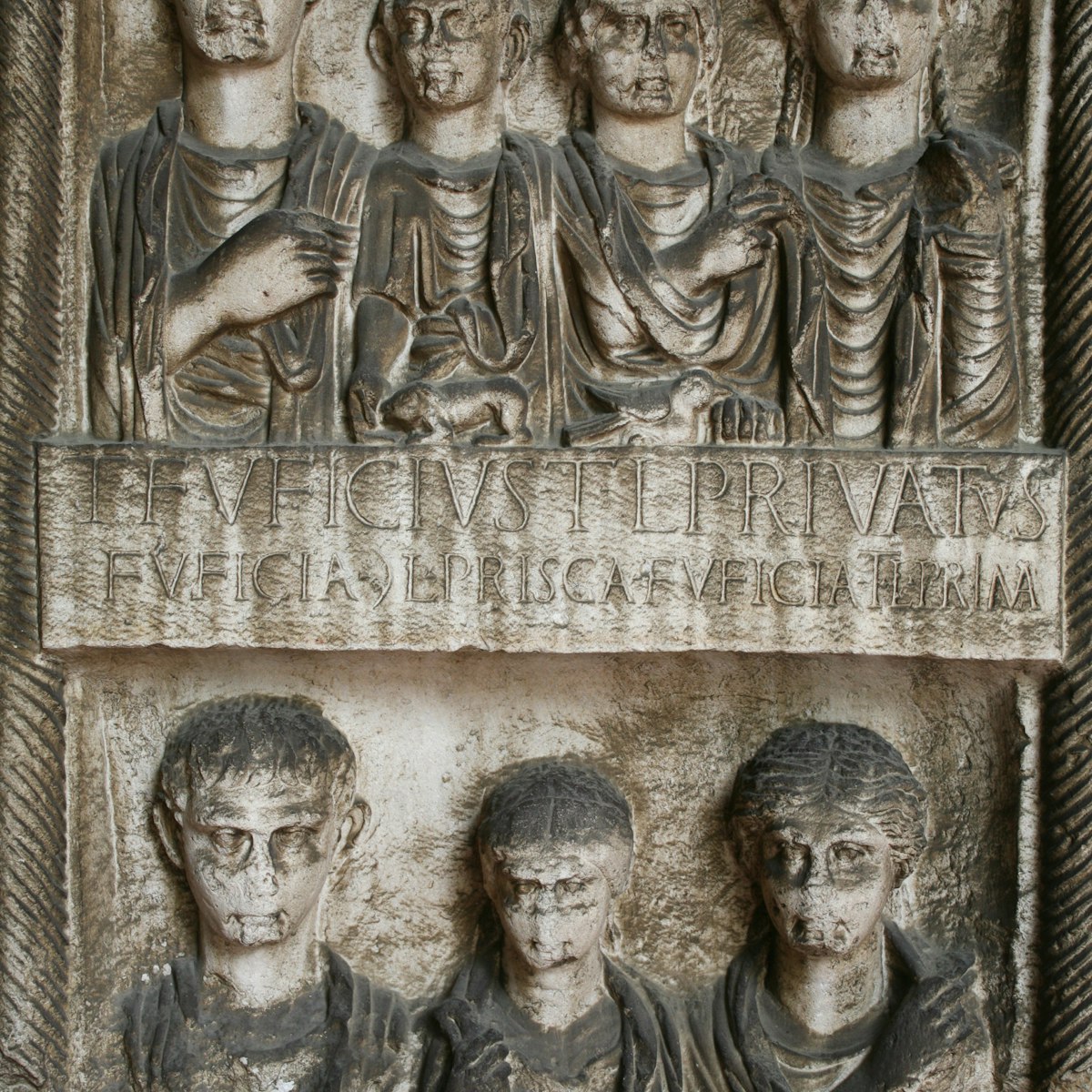 Figurative carvings on Roman-era tomb at Archaeological Museum.