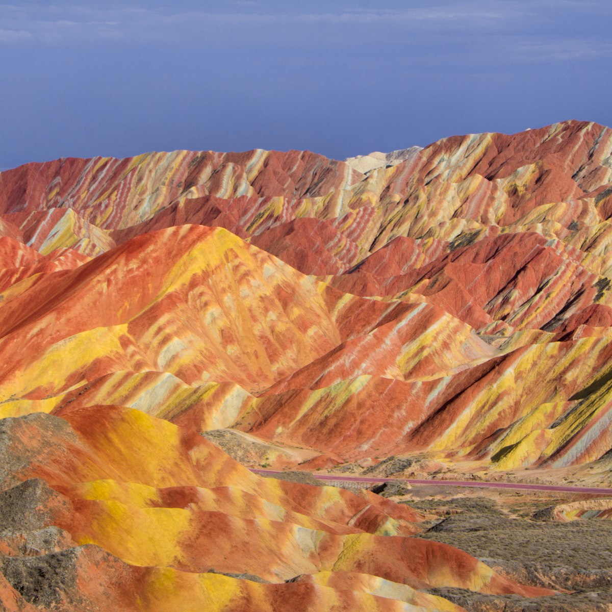 The Danxia Rainbow Mountains in Zhangye, China.