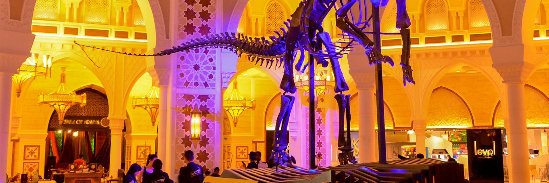 Dinosaur Skeleton in Dubai Mall, Dubai Downtown, United Arab Emirates, UAE, 6th May 2015; Shutterstock ID 646770508; Your name (First / Last): Lauren Keith; GL account no.: 65050; Netsuite department name: Online Editorial; Full Product or Project name including edition: Authentic Dubai Article