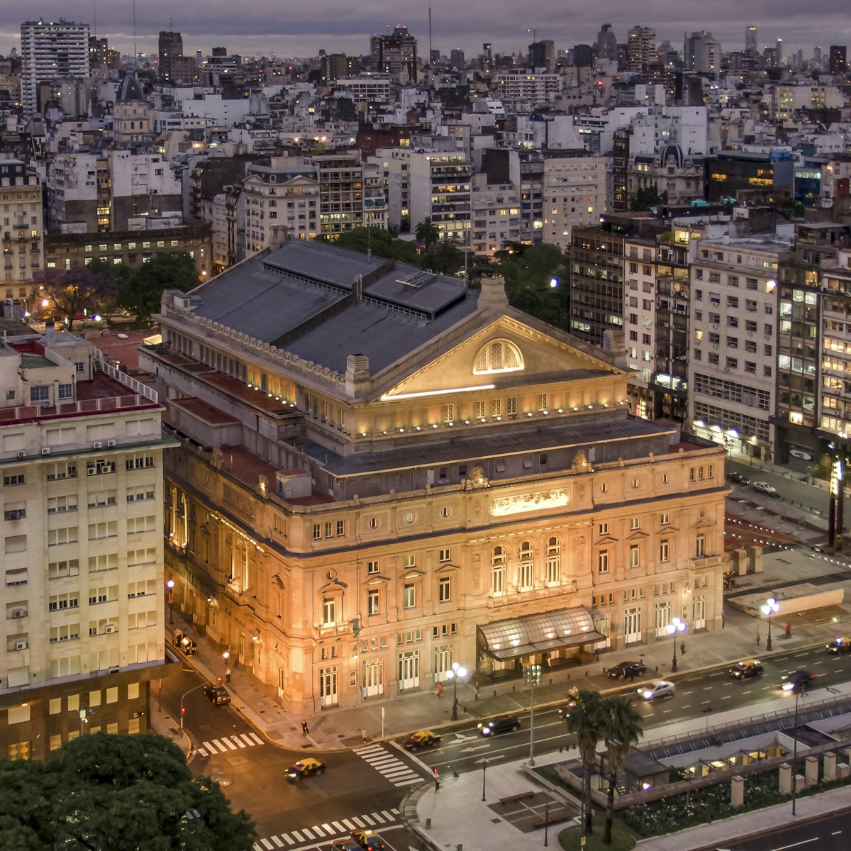 High angle view of "Teatro Col?n" (Spanish for Columbus Theatre) at twilight.Buenos Aires, Argentina