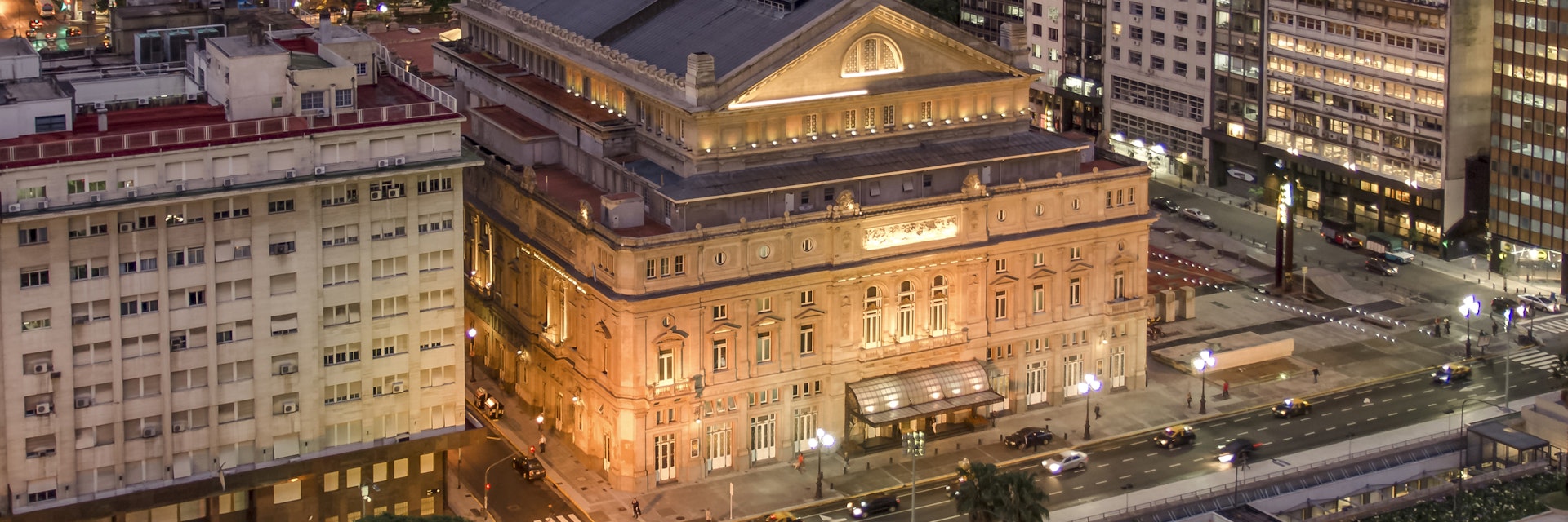 High angle view of "Teatro Col?n" (Spanish for Columbus Theatre) at twilight.Buenos Aires, Argentina