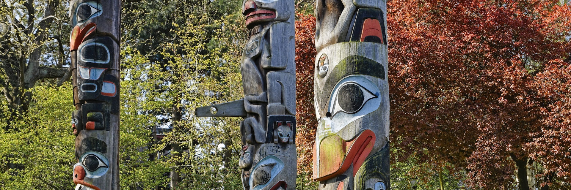Totem poles, Totem park, Royal BC Museum, Victoria, British Columbia, Canada