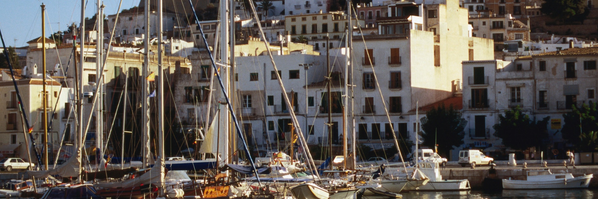 The harbour in Ibiza with D'Alt Vila, the fortress and walled town on the top of the hill.