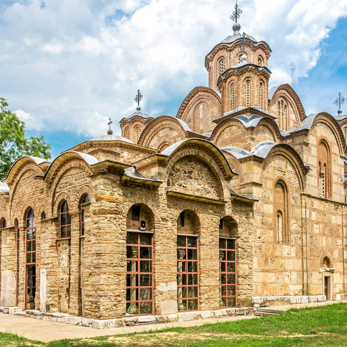 GRACANICA, KOSOVO - JULY 27,2014 - Gracanica is Orthodox monastery located in Kosovo. Gracanica was constructed on the ruins of an older 13th-century church of the Holy Virgin.; Shutterstock ID 209970181