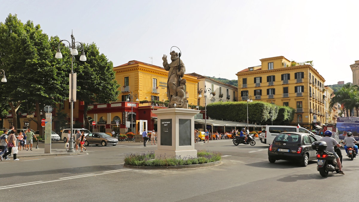 SORRENTO, ITALY - JUNE 24: Piazza Tasso in Sorrento on JUNE 24, 2014. Sant Antonino Abate monument at central place and square in Sorrento, Italy.; Shutterstock ID 238206238; Your name (First / Last): Josh Vogel; GL account no.: 56530; Netsuite department name: Online Design; Full Product or Project name including edition: Digital Content/Sights