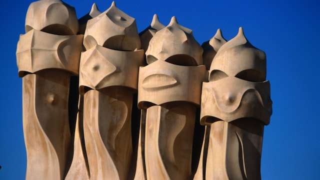 Chimney pots become art on the rooftop of Antonio Gaudi's La Pedrera (Casa Mila) in Barcelona.