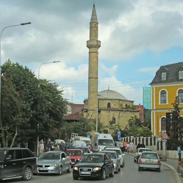 Street scene in downtown Pristina, the capitol of Kosovo. Many mosques are located in this predominantly Muslim nation.