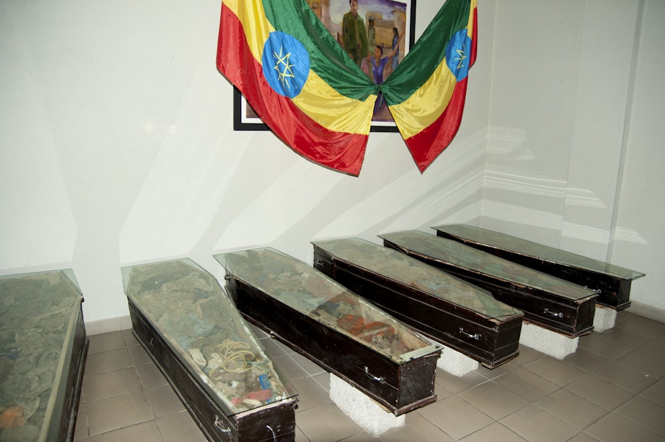 Coffins filled with possessions of victims of Derg, Red Terror Martyrs Memorial Museum.