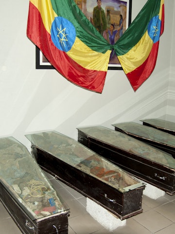 Coffins filled with possessions of victims of Derg, Red Terror Martyrs Memorial Museum.