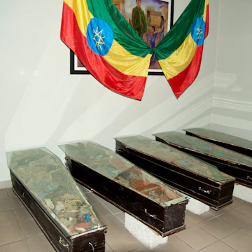 Coffins filled with possessions of victims of Derg, Red Terror Martyrs Memorial Museum.