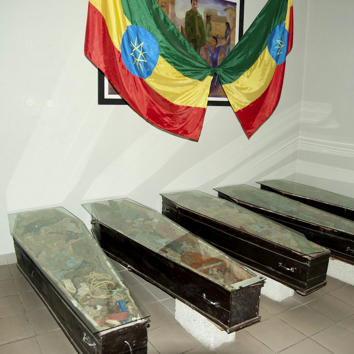 Coffins filled with possessions of victims of Derg, Red Terror Martyrs Memorial Museum.