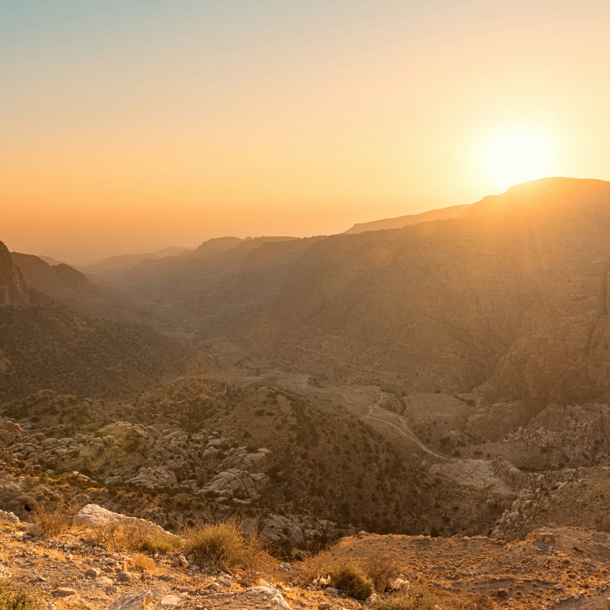 Dana Biosphere Reserve landscape at sunset from Dana historical village; Shutterstock ID 474783019; Your name (First / Last): Lauren Keith; GL account no.: 65050; Netsuite department name: Content Asset; Full Product or Project name including edition: Jordan 2017