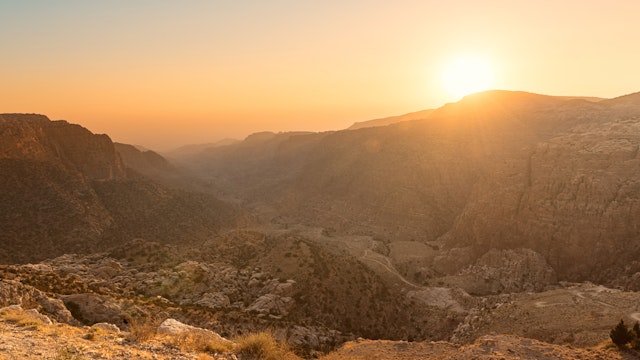 Dana Biosphere Reserve landscape at sunset from Dana historical village; Shutterstock ID 474783019; Your name (First / Last): Lauren Keith; GL account no.: 65050; Netsuite department name: Content Asset; Full Product or Project name including edition: Jordan 2017