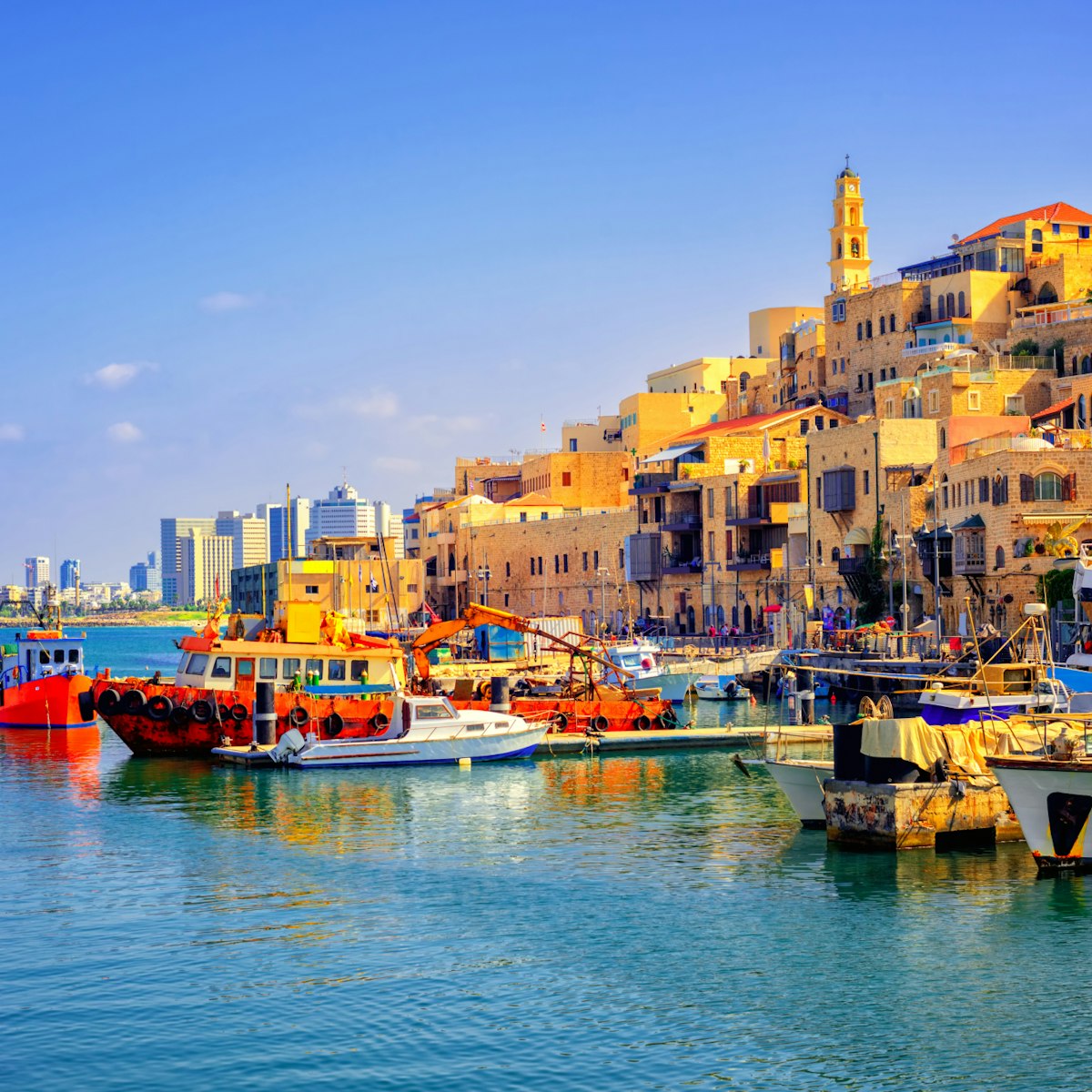 Old town and port of Jaffa and modern skyline of Tel Aviv city, Israel; Shutterstock ID 510846877; Your name (First / Last): Lauren Keith; GL account no.: 65050; Netsuite department name: Online Editorial; Full Product or Project name including edition: Israel Update 2017