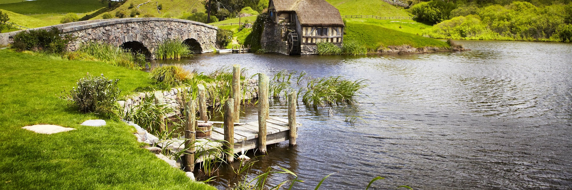 Lake in village of Hobbitville on Lord of the Rings film set.