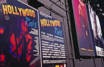 Posters outside Roxy music club, Hollywood.