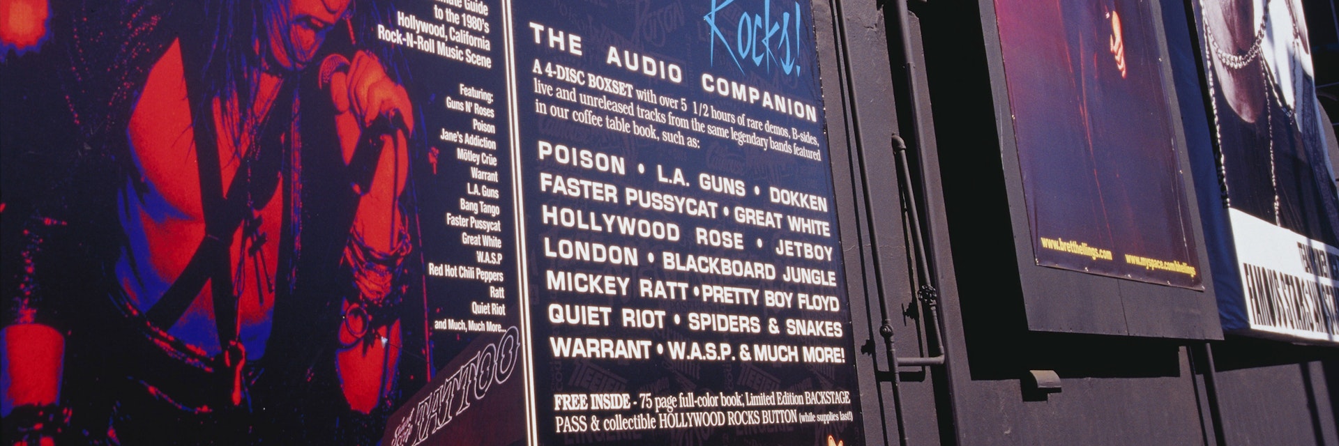 Posters outside Roxy music club, Hollywood.