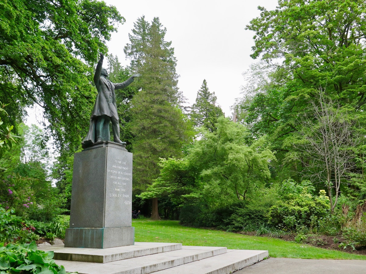 The statue of Lord Stanley, looking out on the celebrated park named after him in Vancouver