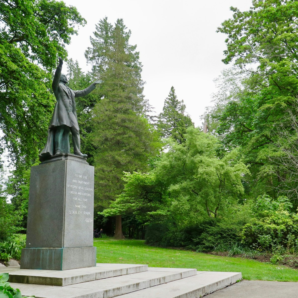 The statue of Lord Stanley, looking out on the celebrated park named after him in Vancouver