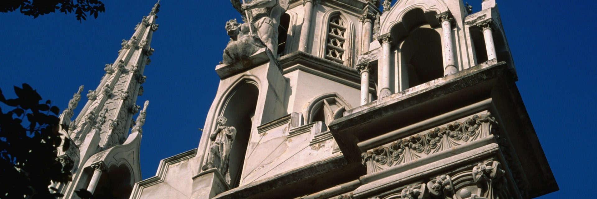 Oblique view of the facade and spires of the Santa Capilla in the old town of Caracas. This Neo-Gothic chapel was commenced in 1883 and was modelled on Sainte Chapelle of Paris.