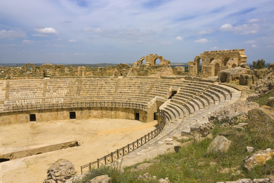 Roman ruins of amphitheatre at Uthina, Tunisia
