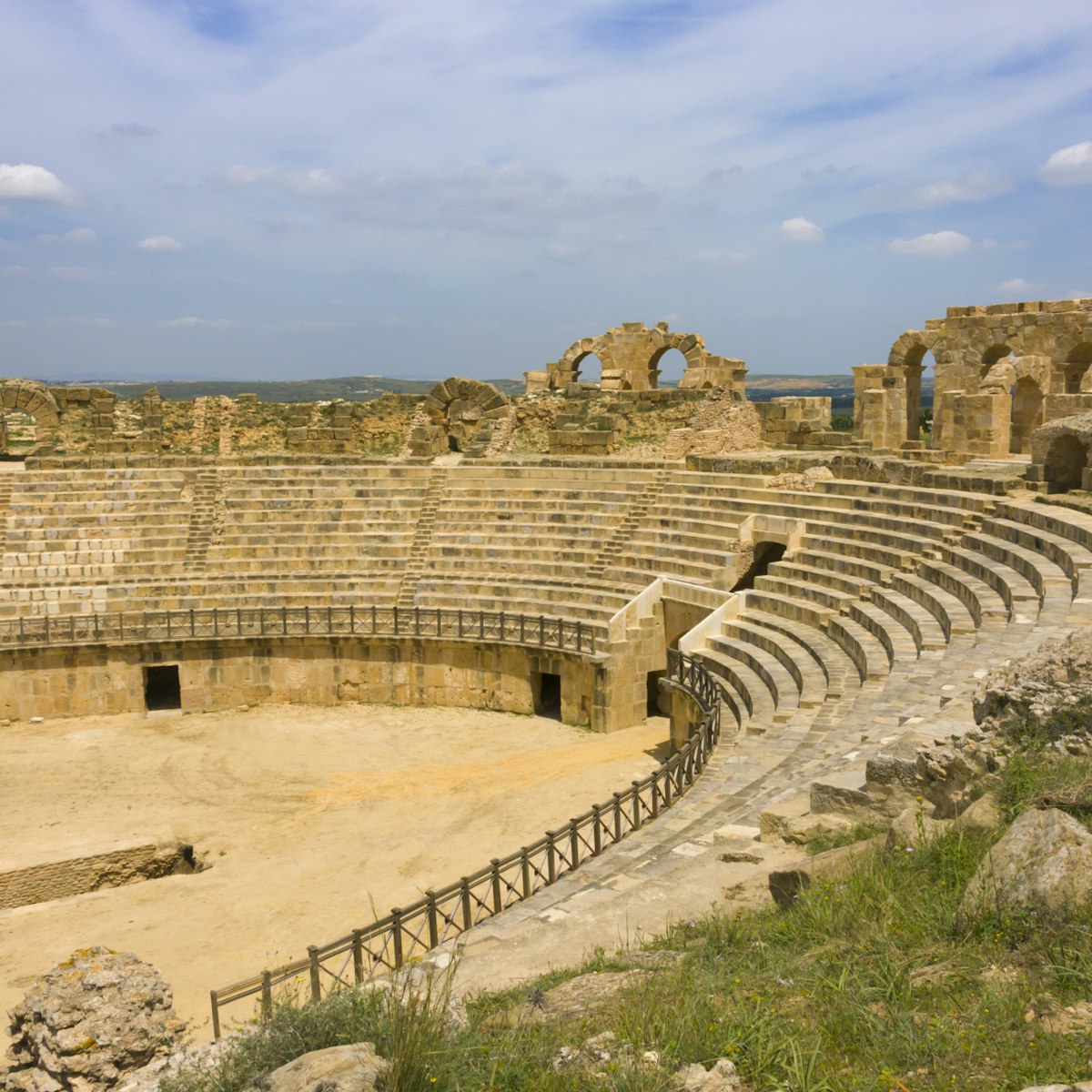 Roman ruins of amphitheatre at Uthina, Tunisia