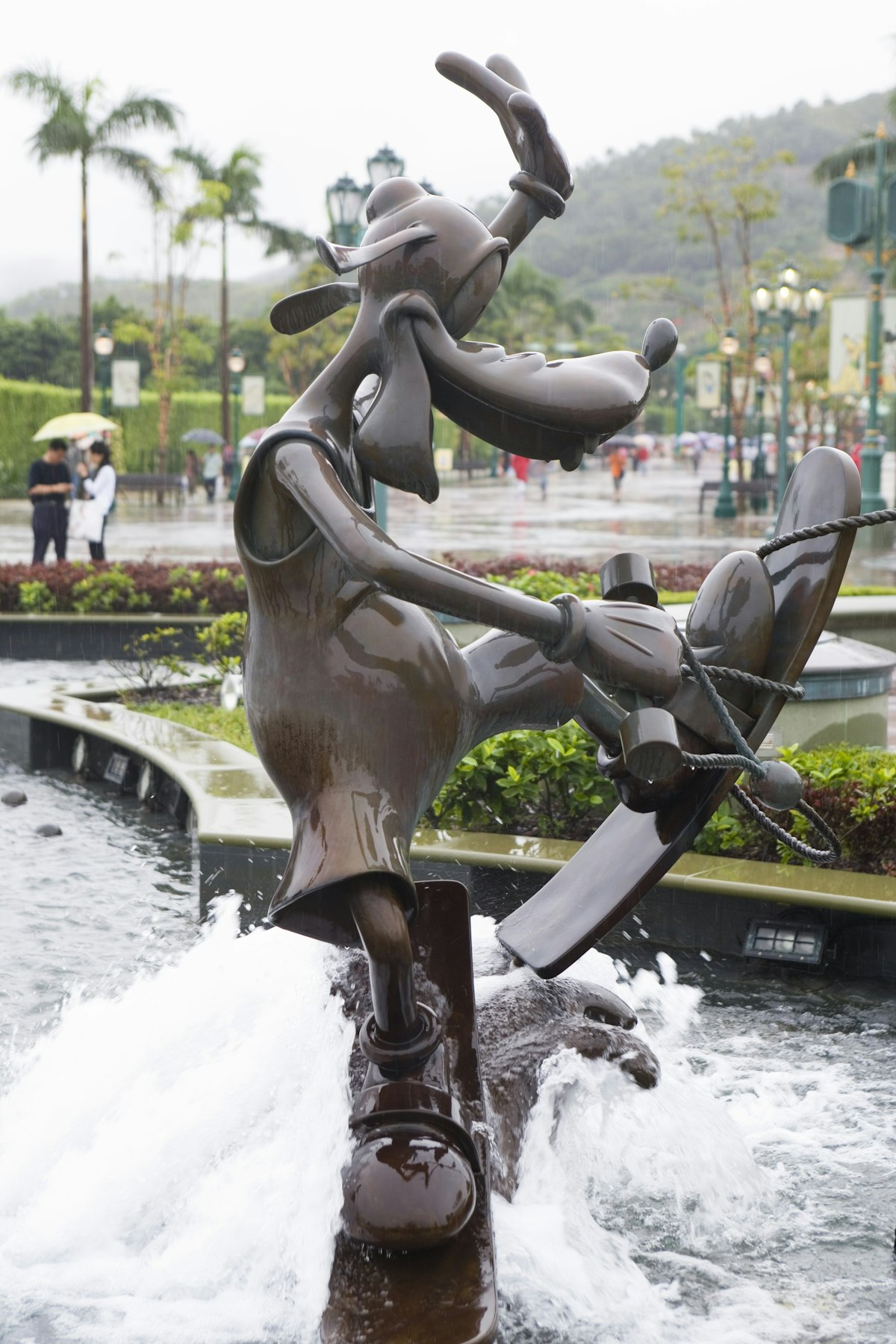 Goofy skates the waterfall at Disneyland.
