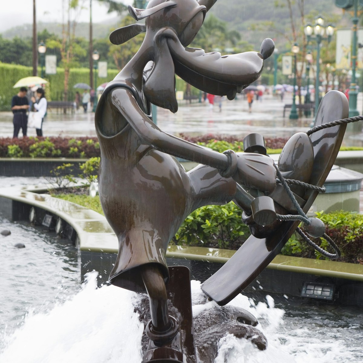 Goofy skates the waterfall at Disneyland.