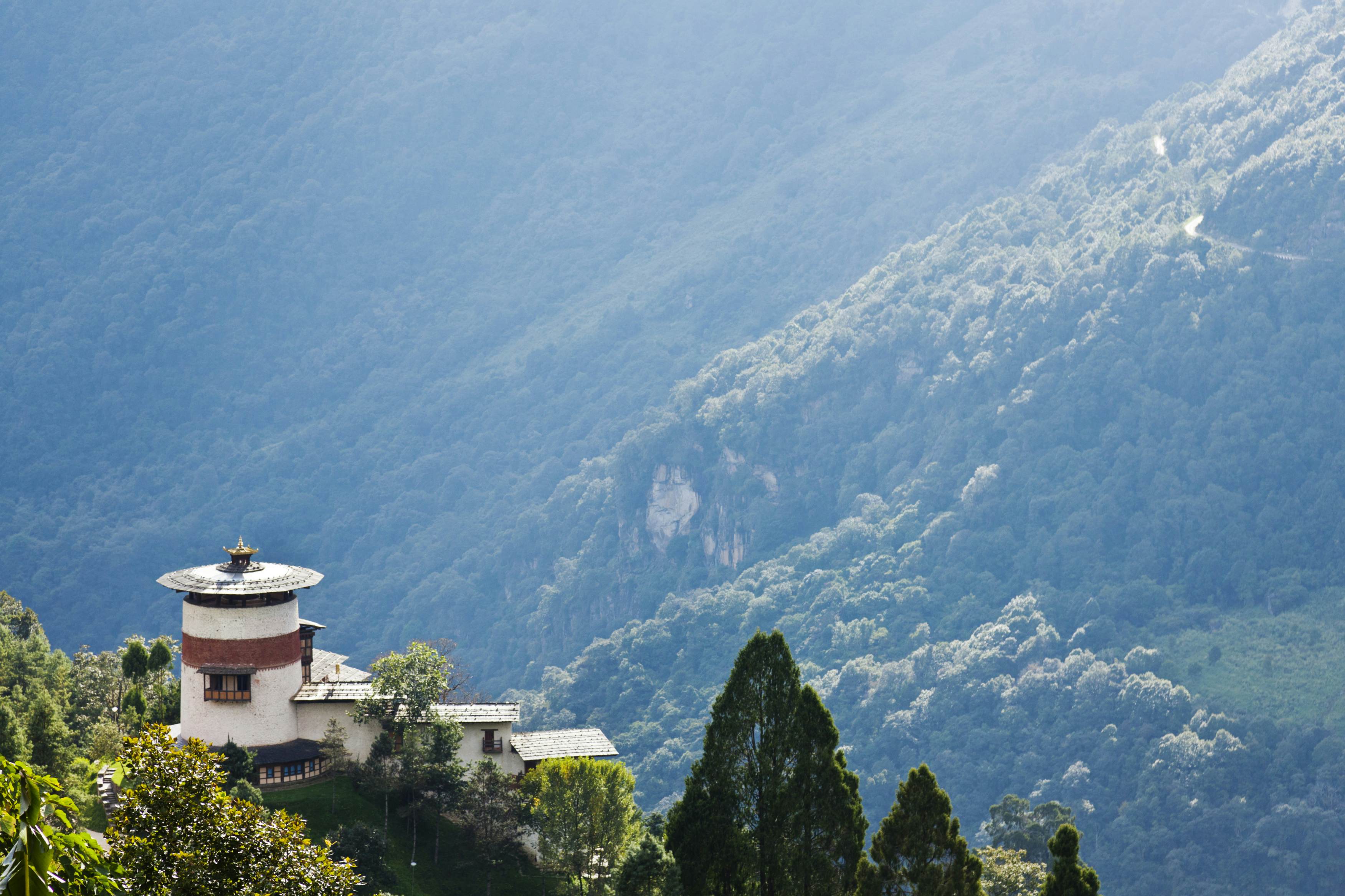 At a strategic vantage point perched high over Trongsa Dzong, rises its watch tower, Bhutan.
