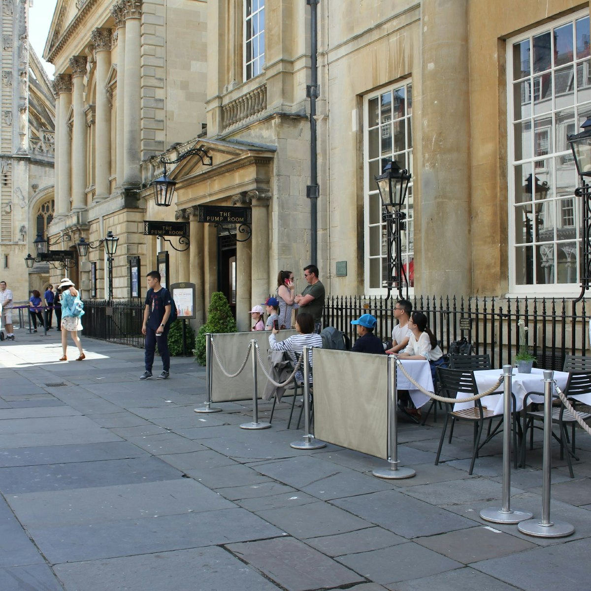 Dining outside the Pump Rooms while watching street performers