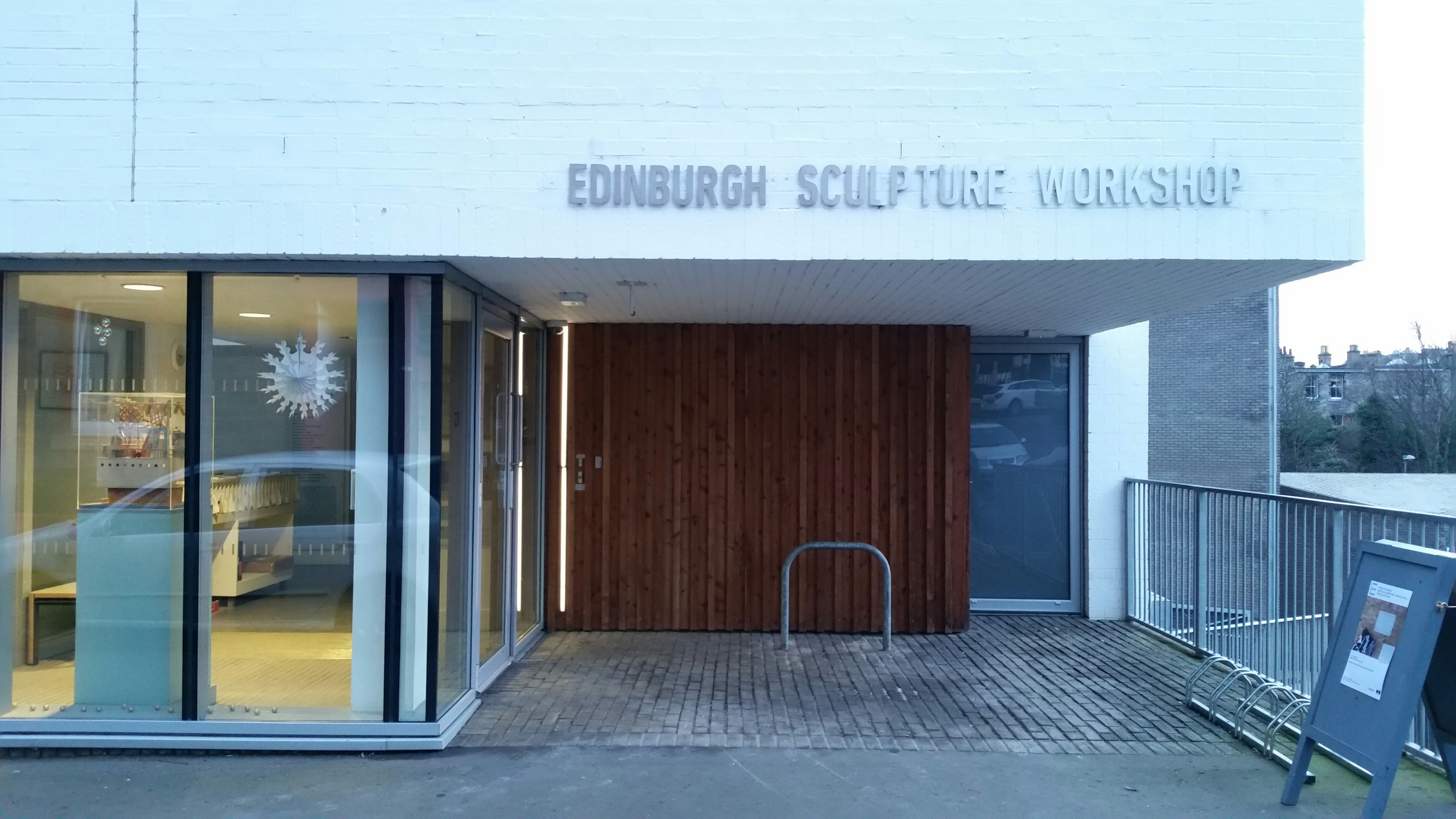Outside the entrance to Edinburgh Sculpture Workshop