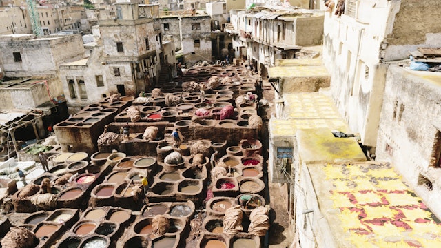 Top of every tourists list when visiting Fez seems to be a visit to the Chaouwara (Chouara) Tanneries. With the help of a guide you are taken into one of the many leather shops that surround the open air tanning pits and with some explanation of the dying process, you will also be encouraged to buy some leather products. It is a beautiful sight and worth a visit.