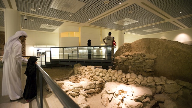 Museum goers inside the purpose-built Bahrain National Museum which covers 6,000 years of Bahrain's history.