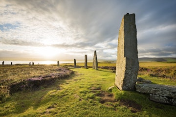 Stone circle 'Ring Of Brodgar' at sunrise.