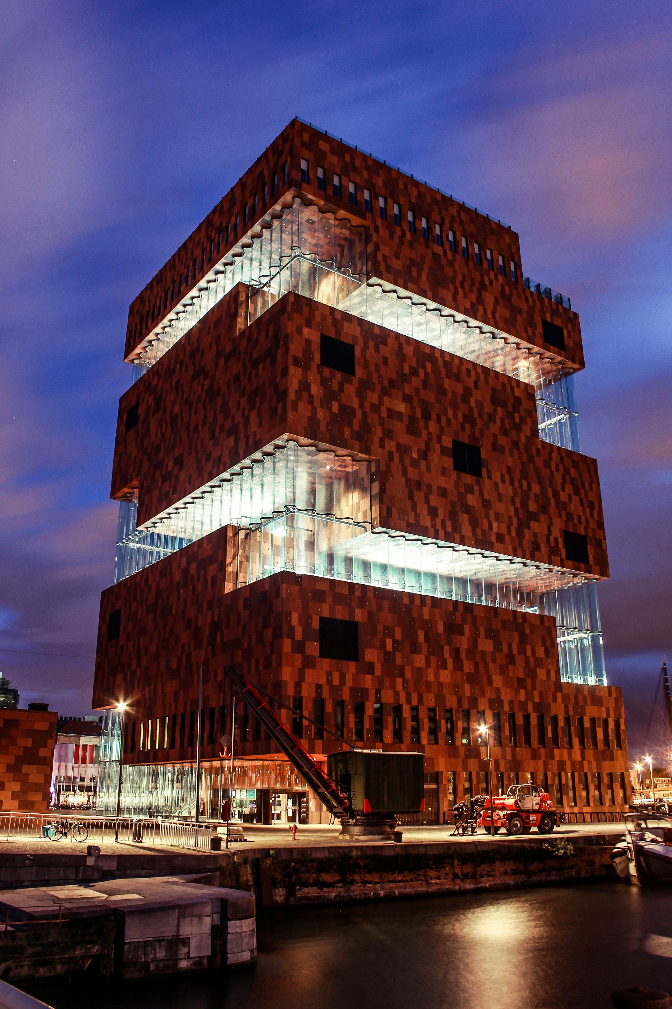 500px Photo ID: 83525221 - The MAS ( museum ) in Antwerp, Belgium. It has an observation deck on the 10th floor witch you can visit every day for free until midnight in the summer and 10 in the winter. It gives you a great view over Antwerp city and its harbour.