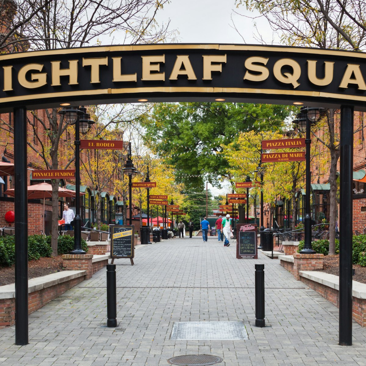 USA, North Carolina, Durham, sign for Brightleaf Square, entertainment complex, set in former tobacco warehouses.